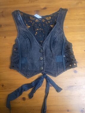 Free People Black Crochet Lace-Back Vest